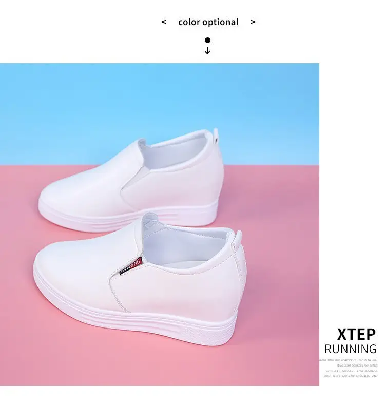 Autumn universal white sneakers with hidden heel wedge heel platform, casual loafers for students — chobi 37