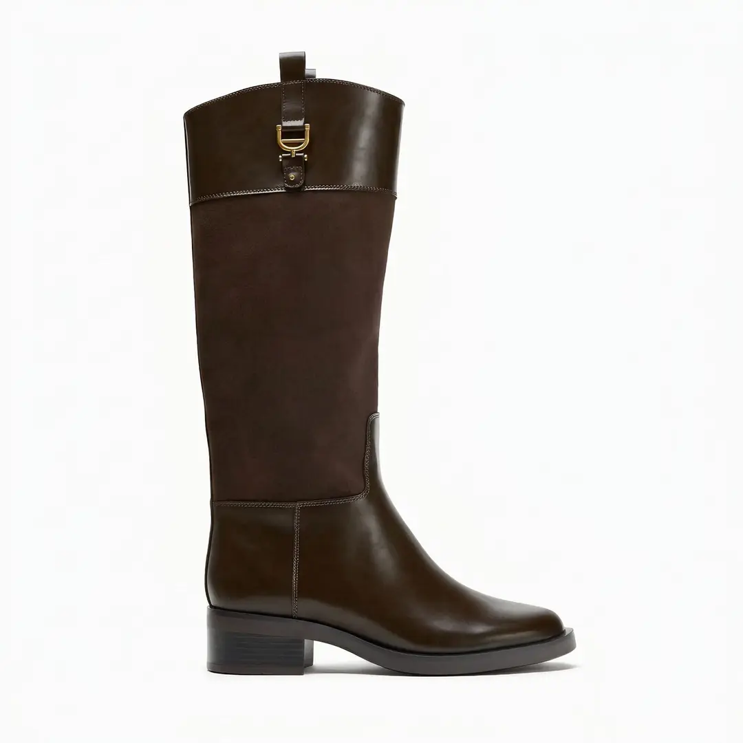 Zara, autumn brown high boots, autumn season 2026, round toe — chobi 1