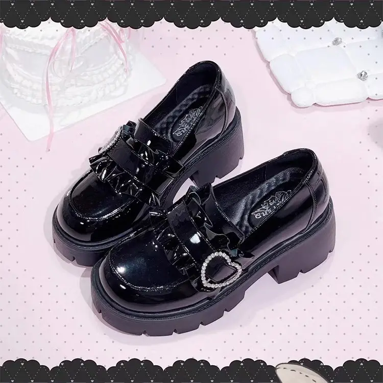 Black Japanese shoes platform heels, Lolita style, JK style (Japanese school style), height increasing, french style — chobi 6
