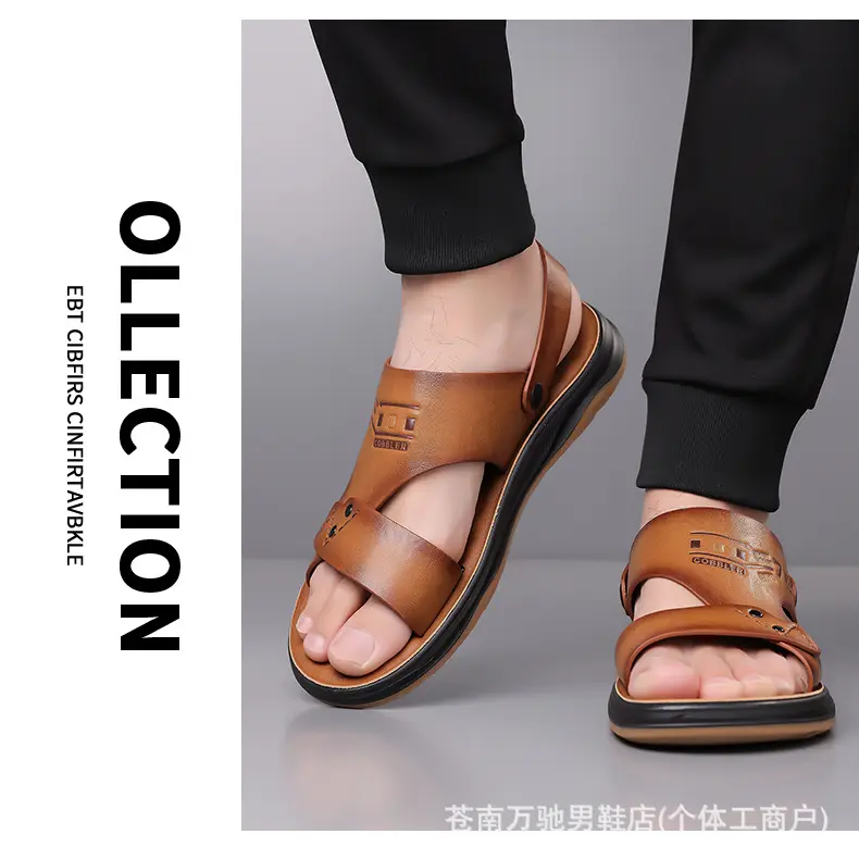 (Wholesale), breathable sandals, summer wear-resistant beach footwear for leisure, non-slip slippers, genuine leather — chobi 16