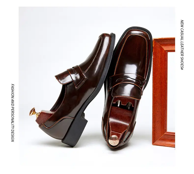 Men's summer loafers English style, casual glossy shoes, classic suit jacket square toe, slip-ons, easy to put on — chobi 20