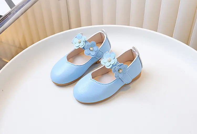 Children's white shoes made of black leather for students — chobi 17