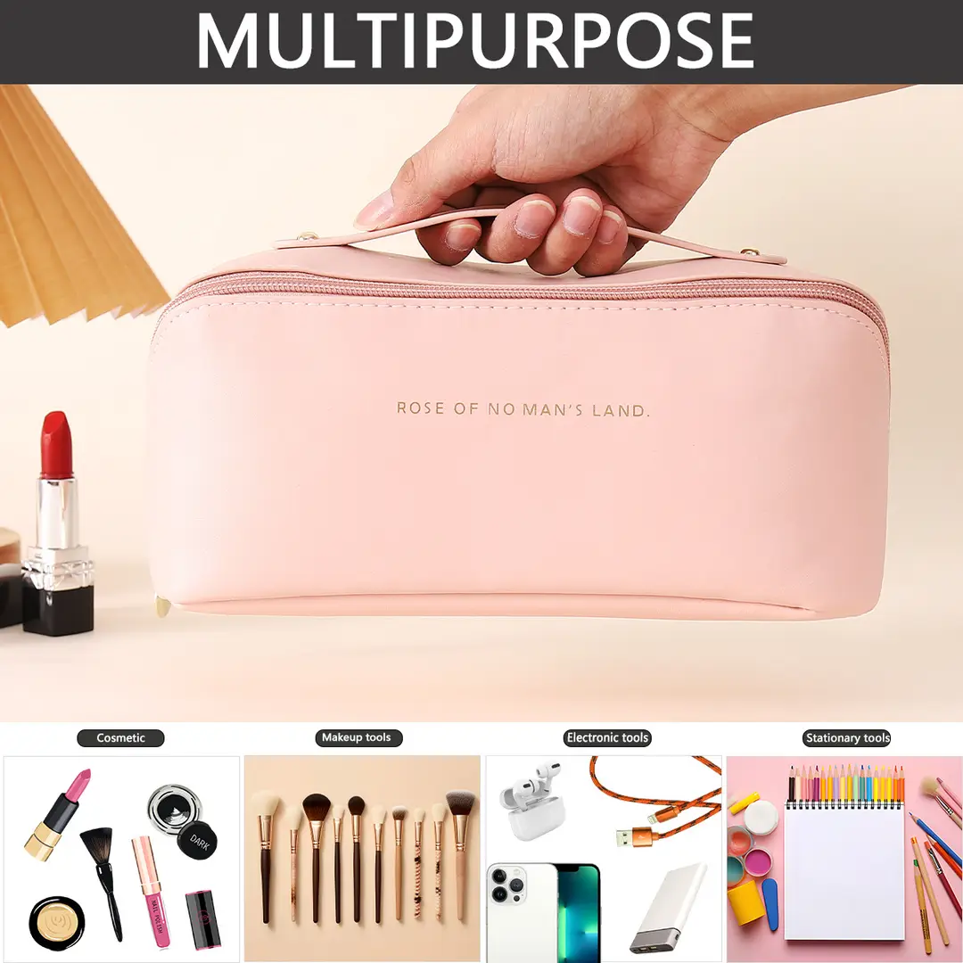 Fashionable handheld cosmetic bag to go out, capacious organizer bag for traveling, high quality polyurethane purse — chobi 22