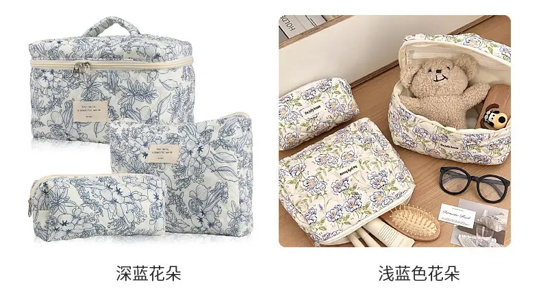 Handheld capacious cosmetic bag, cute brand storage system for traveling, flowered — chobi 6