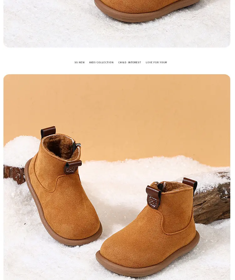 Children's plus velvet Martin boots new winter style girls' versatile Maillard cotton boots British style boys' solid color plus velvet cotton boots — chobi 31