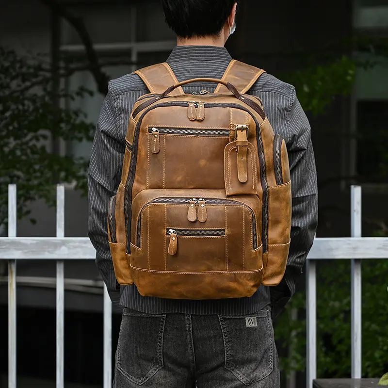 Leather backpack, men's capacious travel bag, one-shoulder bag — chobi 22