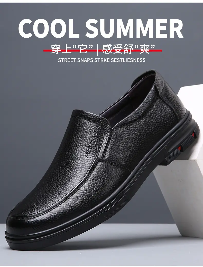 Men's casual summer breathable leather shoes platform, genuine leather, easy to put on, cowhide, for middle age — chobi 7