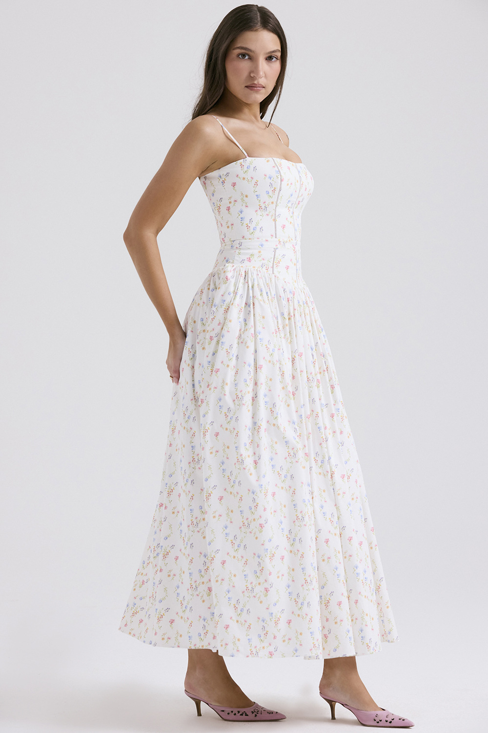 Elegant fashionable dress, skirt, high-quality style, french style, lifting effect, floral print — chobi 4