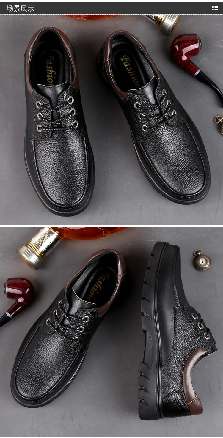 Leather demi-season shoes, men's casual casual footwear, for middle age, Korean style, soft sole — chobi 11