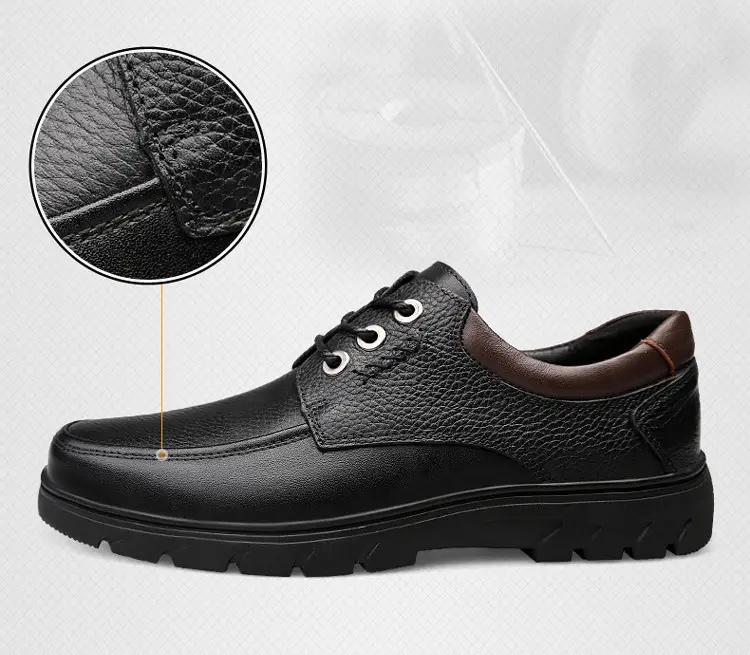 Leather demi-season shoes, men's casual casual footwear, for middle age, Korean style, soft sole — chobi 15