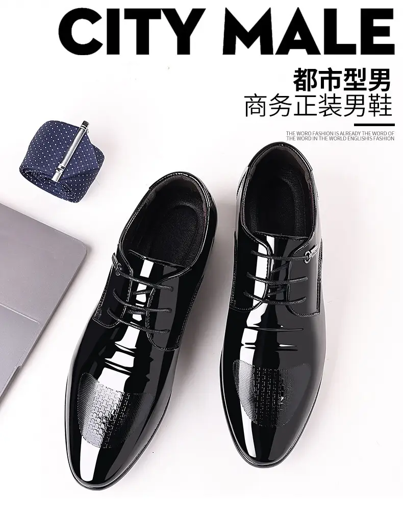 Men's demi-season shoes made of patent leather, slip-ons pointed-toe, low classic suit jacket, plus size — chobi 3
