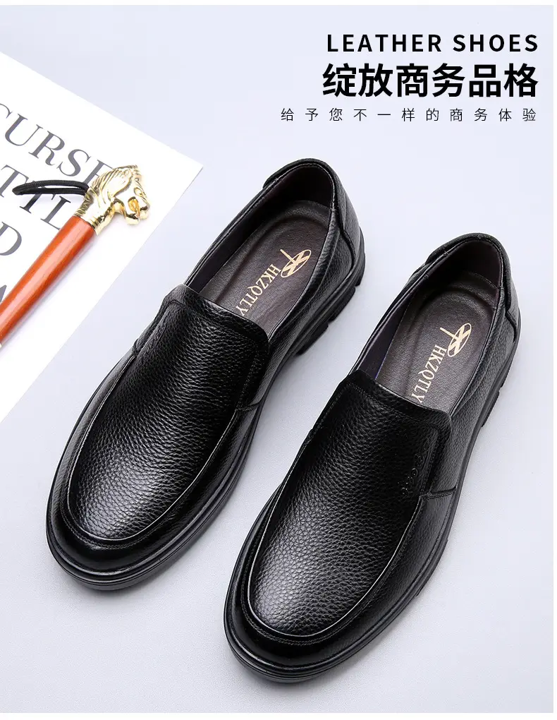 Men's casual summer breathable leather shoes platform, genuine leather, easy to put on, cowhide, for middle age — chobi 9