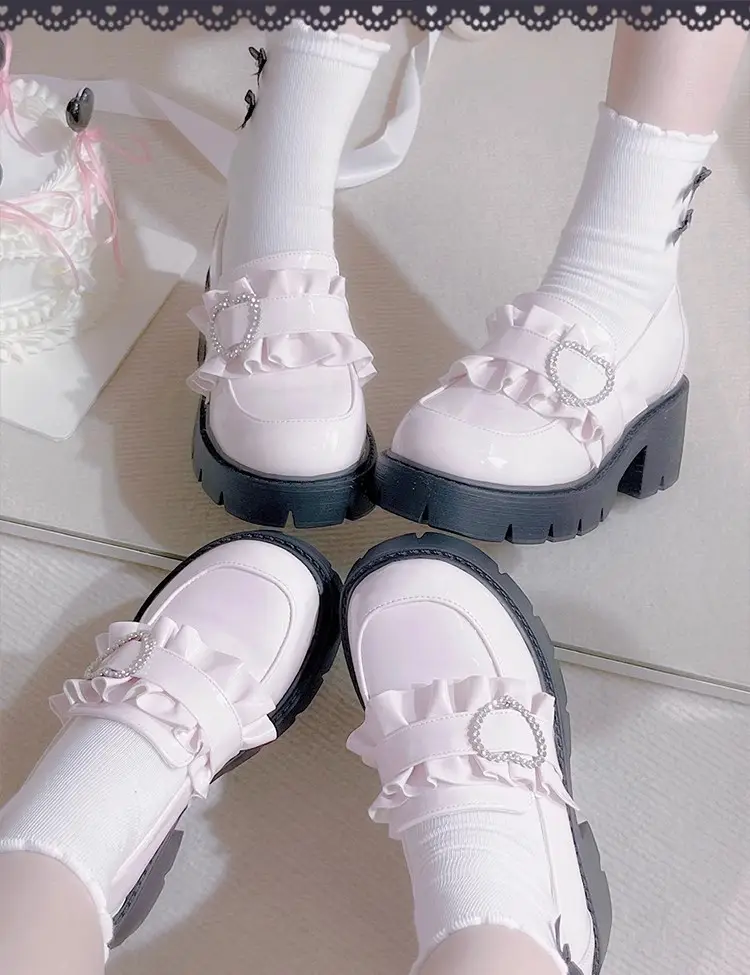 Black Japanese shoes platform heels, Lolita style, JK style (Japanese school style), height increasing, french style — chobi 17