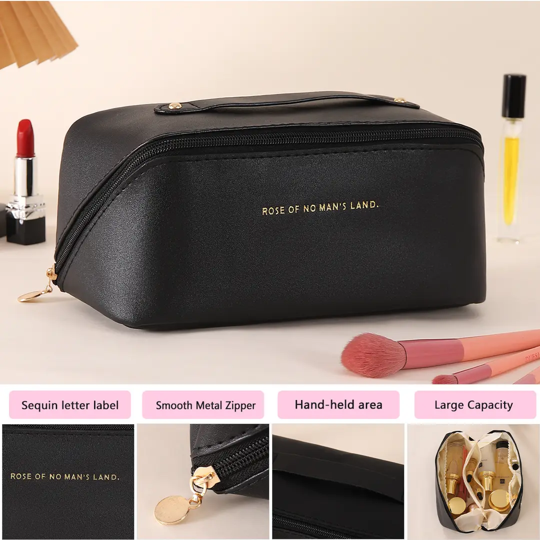 Fashionable handheld cosmetic bag to go out, capacious organizer bag for traveling, high quality polyurethane purse — chobi 19