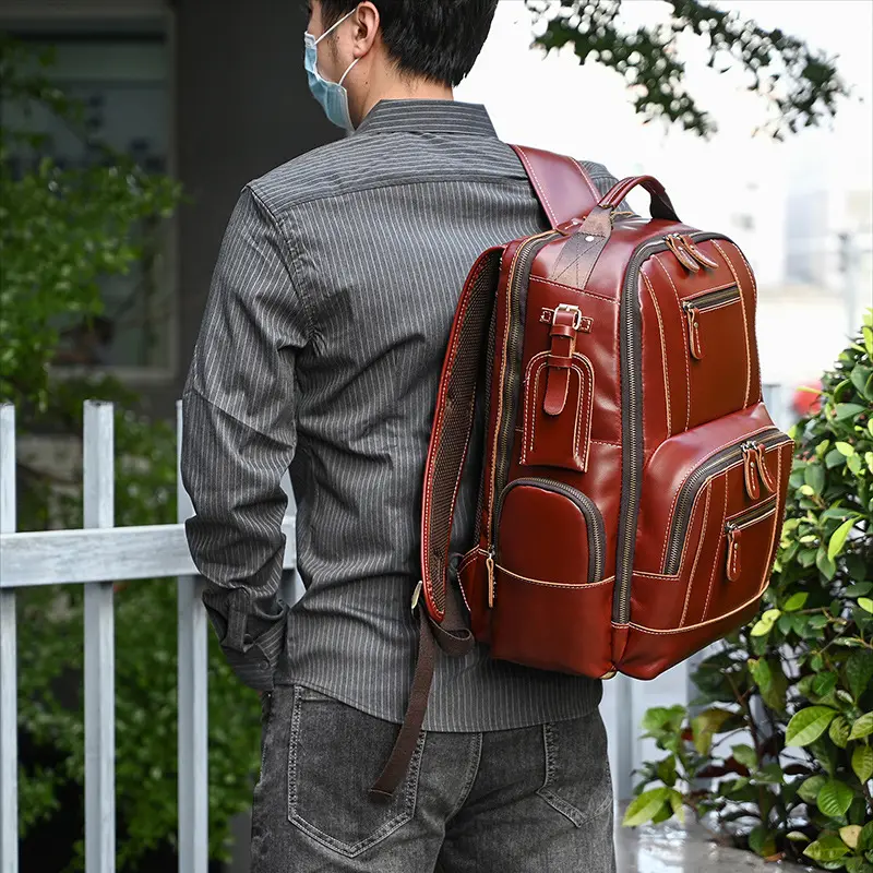 Leather backpack, men's capacious travel bag, one-shoulder bag — chobi 27