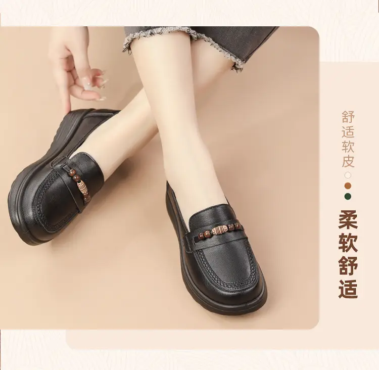 Loafers made of soft leather platform, retro “mom shoes”, shoes flat, Collection Year 2026, soft sole, easy to put on — chobi 17