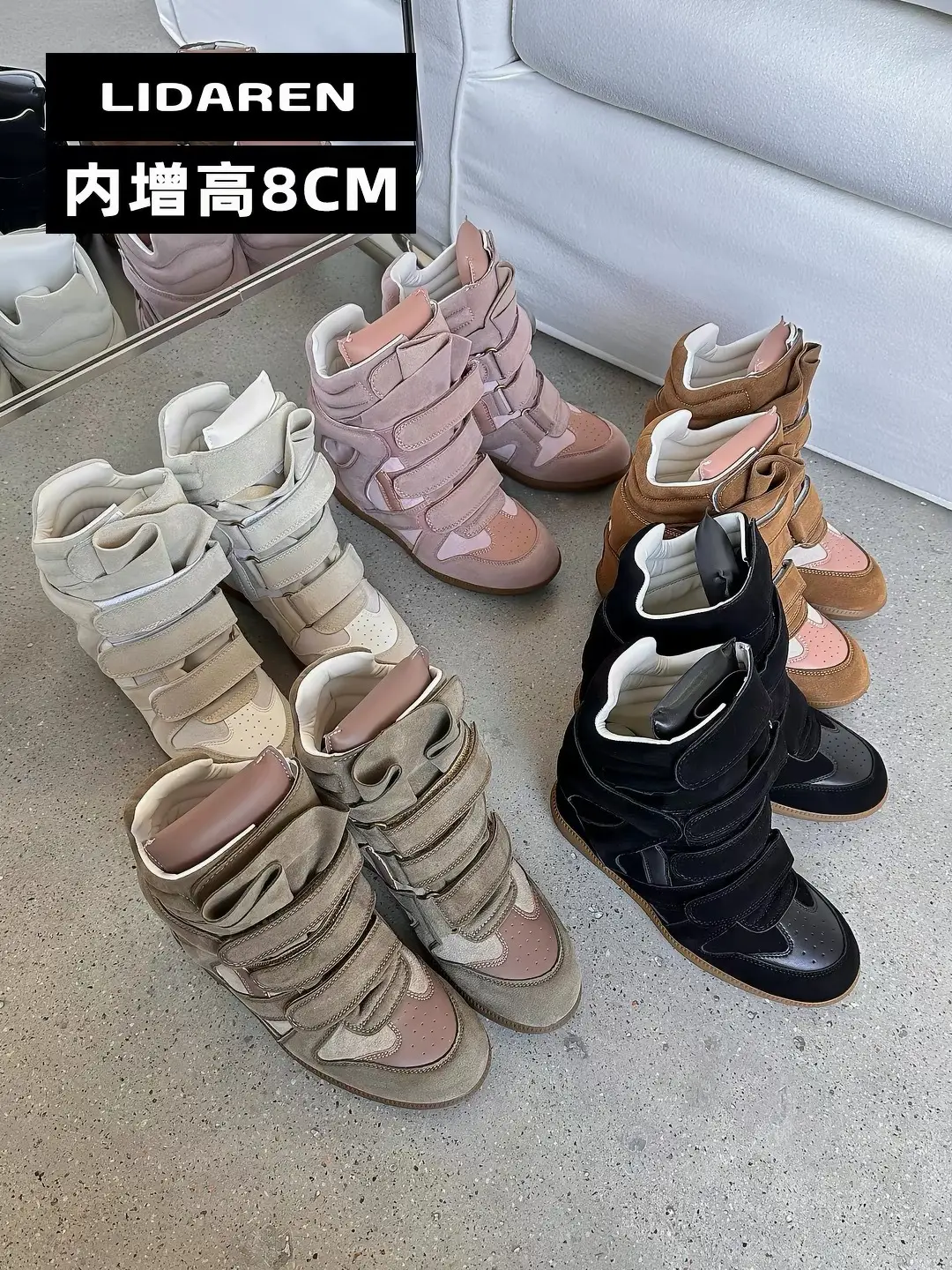 [Ready stock] ISA's new 2025 hidden inner heightening high-top women's shoes velvet lining warm flat bottom Velcro — chobi 6
