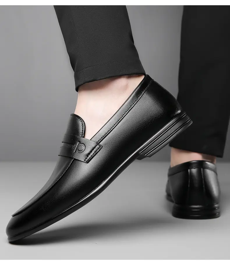 Men's solid color leather fashionable trend short shoes English style for leisure, non-slip sole, easy to put on, Korean style — chobi 16