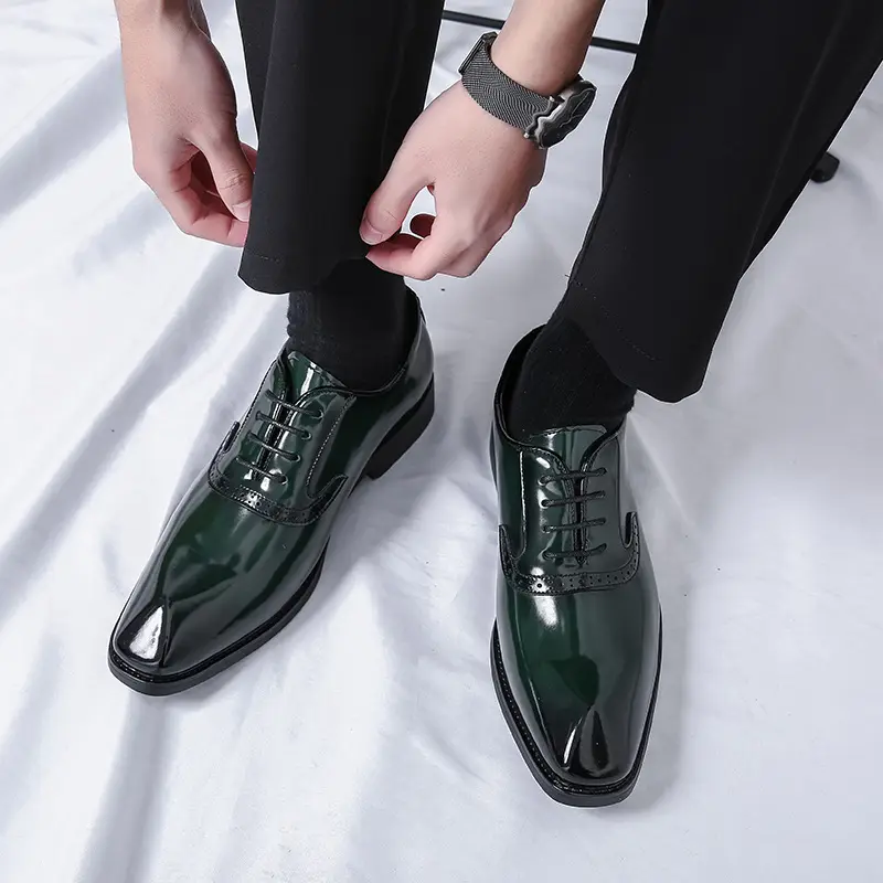 (Cross-border trading), men's glossy green shoes English style, British style, Korean style — chobi 2
