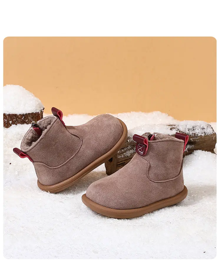 Children's plus velvet Martin boots new winter style girls' versatile Maillard cotton boots British style boys' solid color plus velvet cotton boots — chobi 36