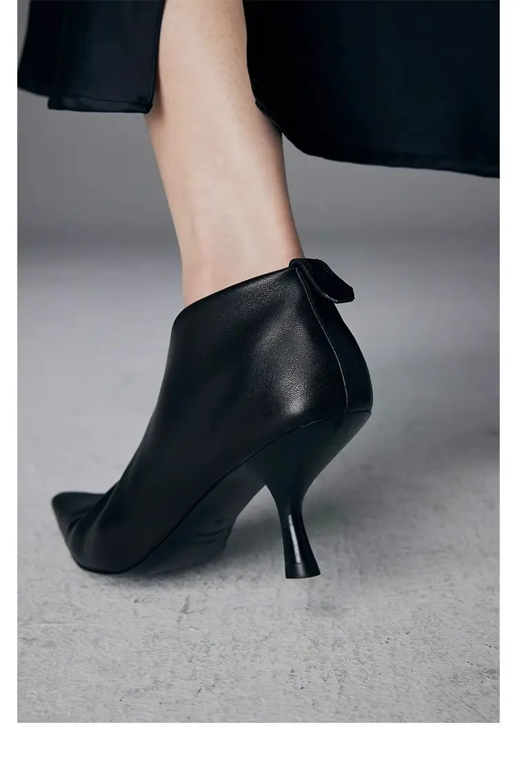 Elegant high heels pointed-toe stiletto heels, universal demi-season low boots, (Physicals), french style — chobi 28
