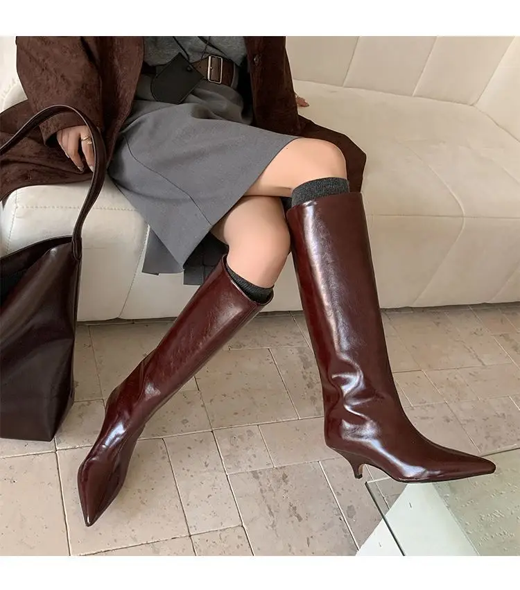 Demi-season fashionable universal high boots pointed-toe, 2026 years, suitable for outdoor wear, western style — chobi 12