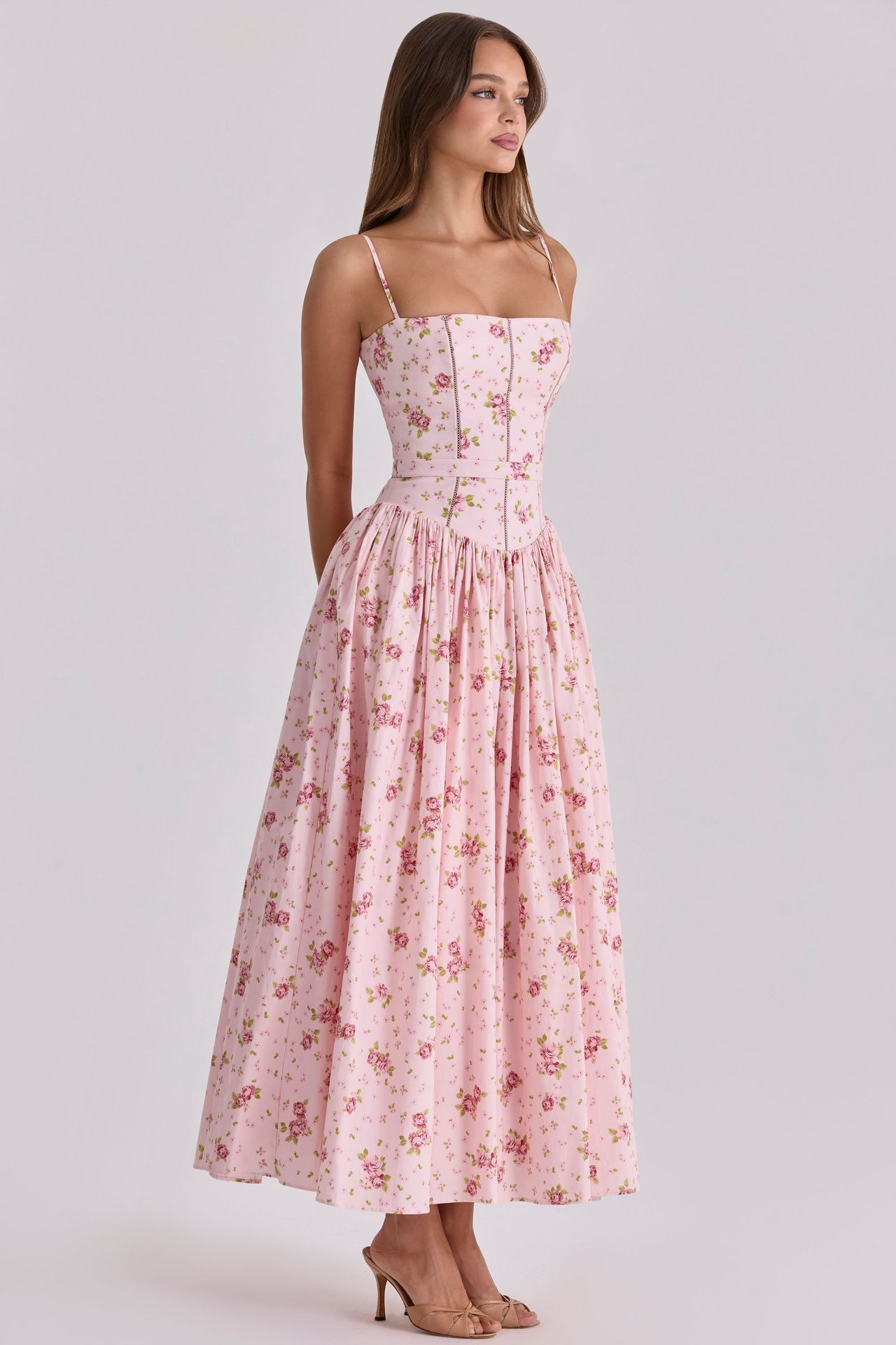 Elegant fashionable dress, skirt, high-quality style, french style, lifting effect, floral print — chobi 23