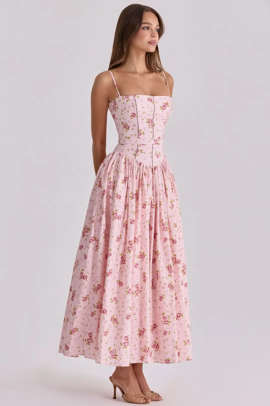 Elegant fashionable dress, skirt, high-quality style, french style, lifting effect, floral print — chobi 23