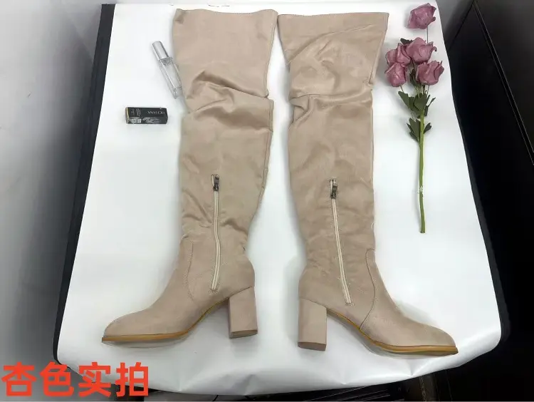Spot - New foreign trade over-knee boots soft-faced natural wrinkled thick-heeled outdoor street catwalk women's boots size 35-42 — chobi 3