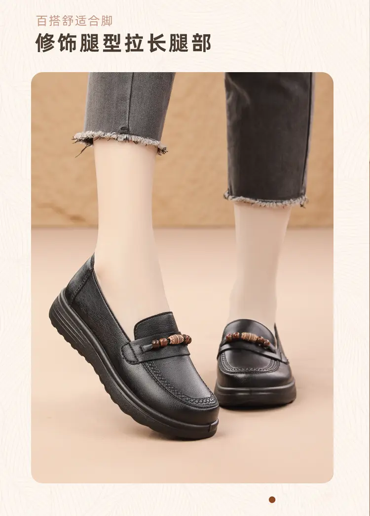 Loafers made of soft leather platform, retro “mom shoes”, shoes flat, Collection Year 2026, soft sole, easy to put on — chobi 16